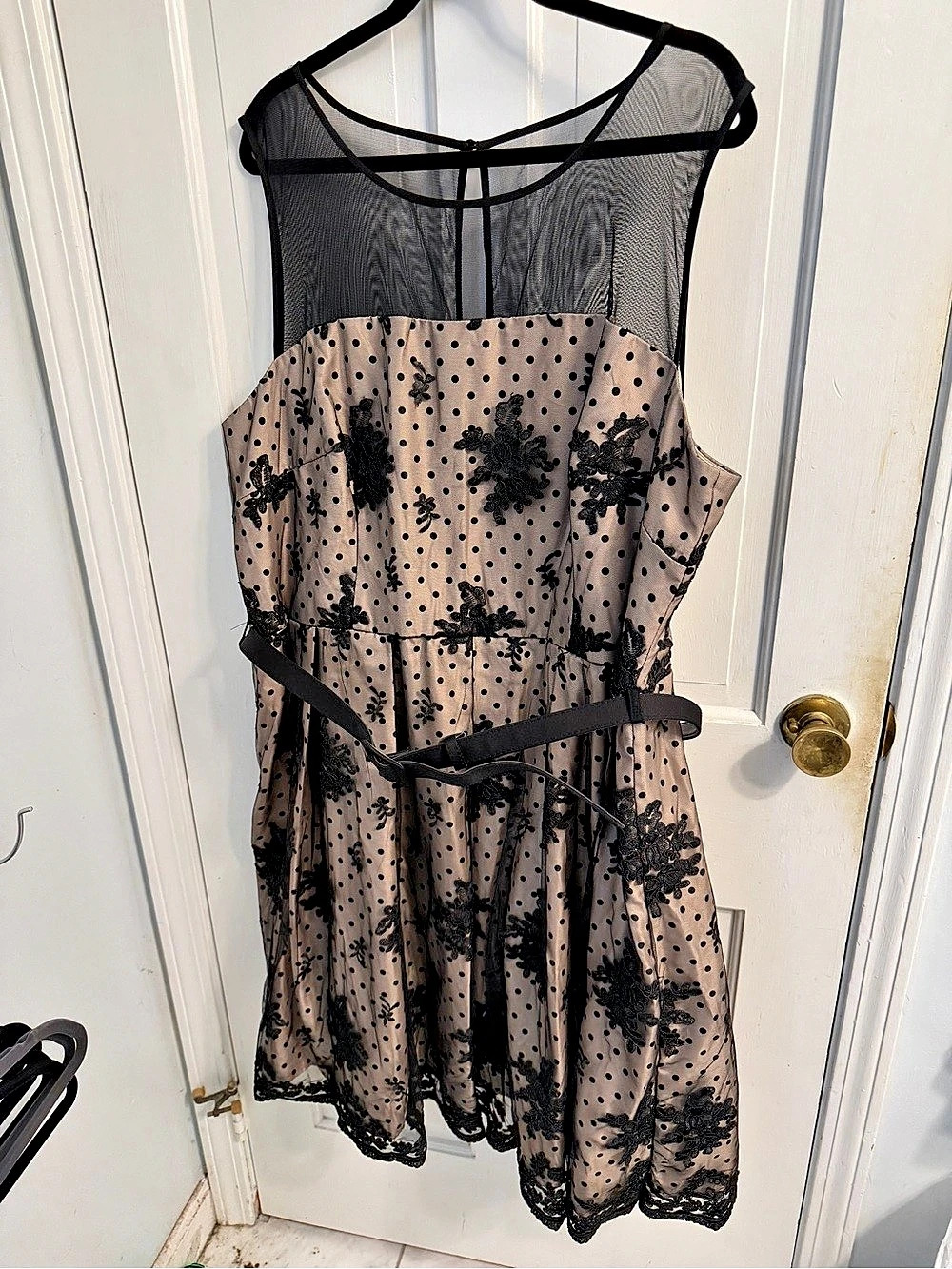 City Chic Polka Dot Lace Mini Dress in Black & beige Size XL (22W)
